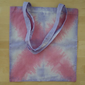 Tie dye tote, cotton bag, purple, pink, white, handdyed