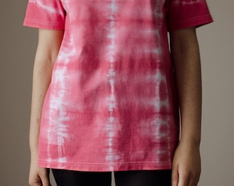 t-shirt, tie dye, unisex, pink, lightred, white, stripes