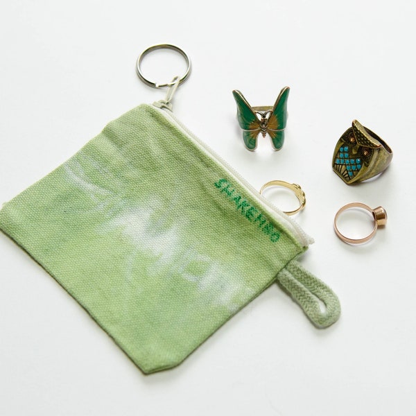 Zipperpouch, tie dye, light green, white, for keys, coin and other small things