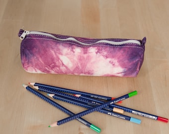 pencil pouch, tie dye, purple, blue, zipper pouch, cotton