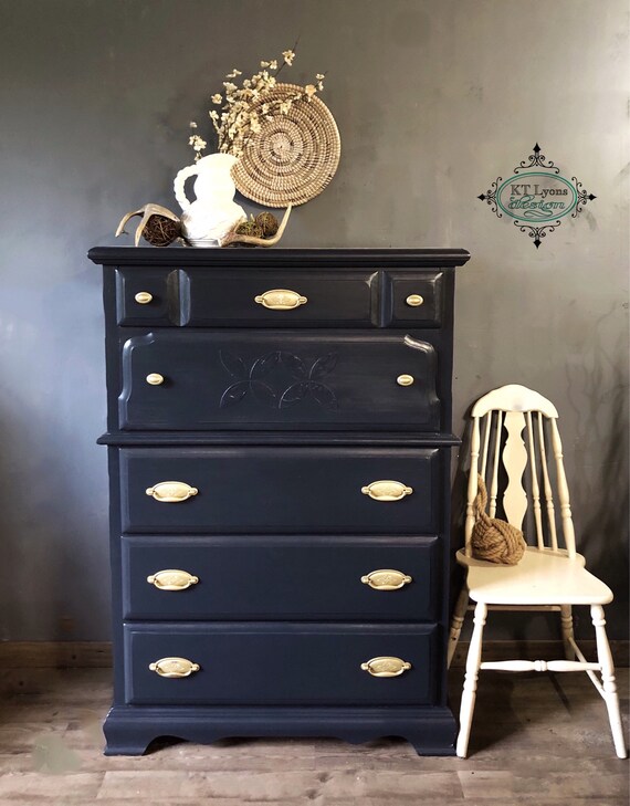 Highboy Dresser Painted Coastal Chest Of Drawers Image 0