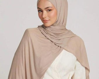 Beige Bamboo Jersey Hijab | Soft and Flowing Muslim Veil, Pin-Free | Women's Headscarf Elhami