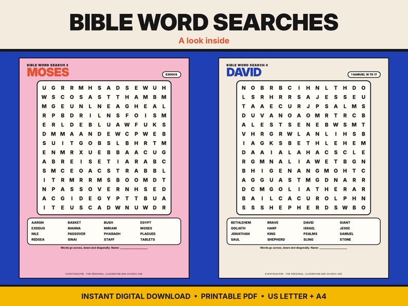Bible Word Search Printable Pack | 8 Bible Word Search Puzzles for Kids