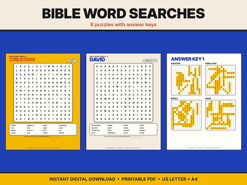Bible Word Search Printable Pack | 8 Bible Word Search Puzzles for Kids