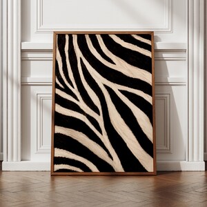 Zebra Stripe Pattern Poster, Black Cream Animal Print Wall Art, Safari Texture