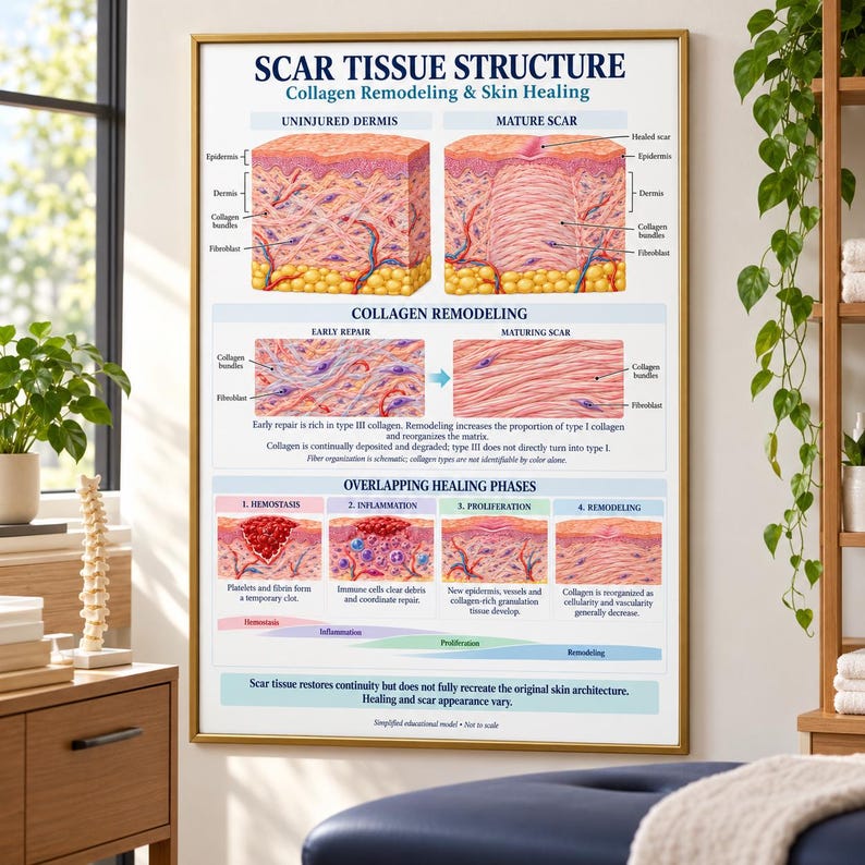 Scar Tissue Gouges Scar Tissue Anatomy Poster, Collagen Remodeling & Skin Healing Phases ...