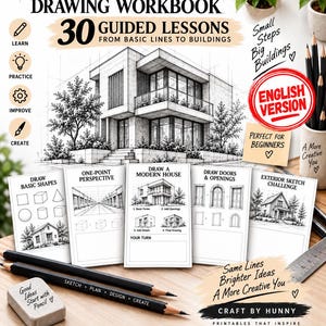 Architecture Drawing Workbook, Beginner Architectural Sketching Practice, 30 Guided Lessons, Printable PDF