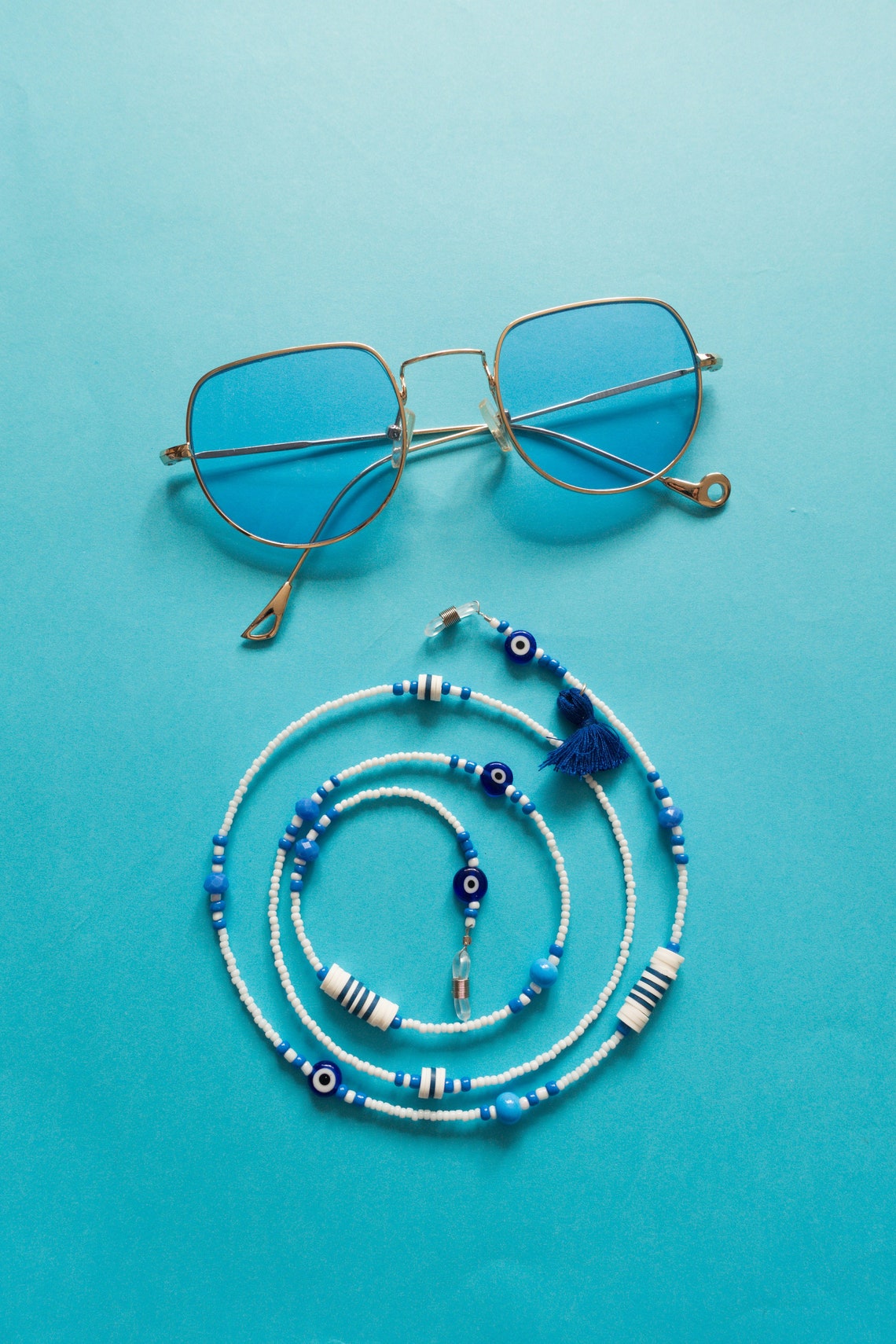 Evil eye glasses chain blue sunglasses chain beaded eyeglass Etsy