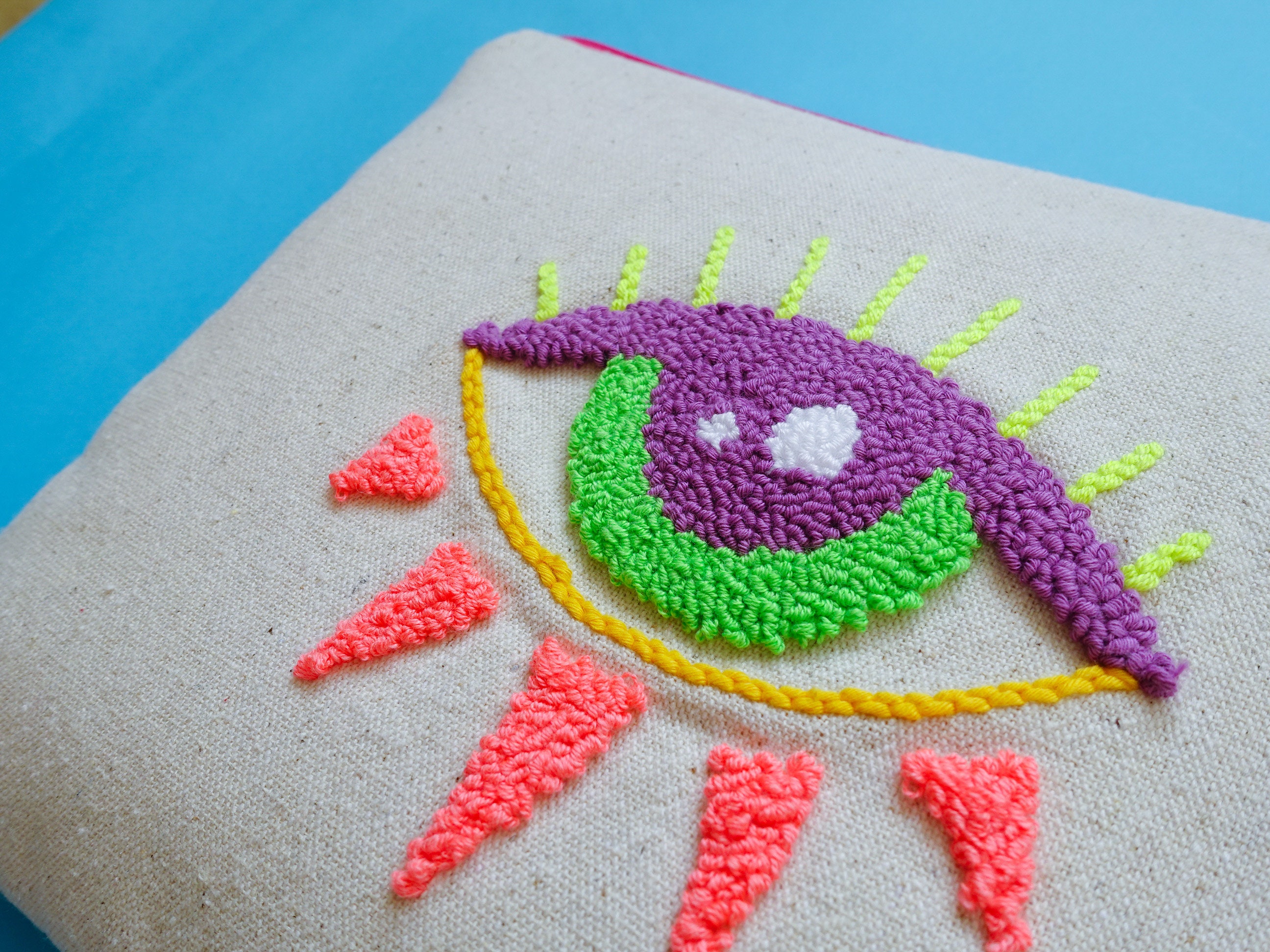 Neon Evil Eye Bag, Punch Needle Bag, Zipper Pouch for Women, Wholesale