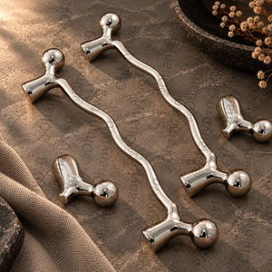 Modern Cabinet Knobs &128mm Drawer Pulls, Nickel Brass Furniture Hardware, Curved Kitchen Cabinet Handle, Minimalist Design