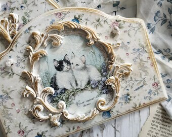 Wooden panel Cats Vintage style Rustic decoration Home decor Decoupage