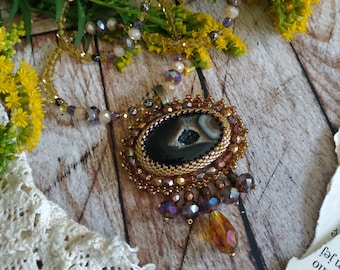 Pendant with dark agate Jewellery Natural stone Crystals Handmade