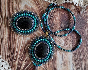Green goldstone Jewellery Pendant Brooch Emerald of the Nile