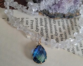 Handmade Rock Crystal Necklace Faceted Glass Drop, Gold-Plated Brass Elements