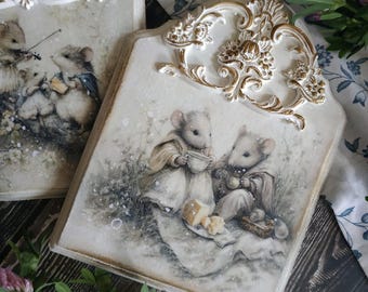 Wall decoration Handmade Wooden picture Image abaut mouses Decoupage