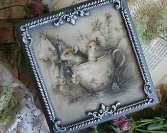 Hand-decorated Mouse Tea Box Decoupage Jewelry Organizer