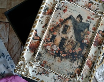 Box with a charming house Jewellery box Small box Decoupage Ornaments Vintage style Decoupage