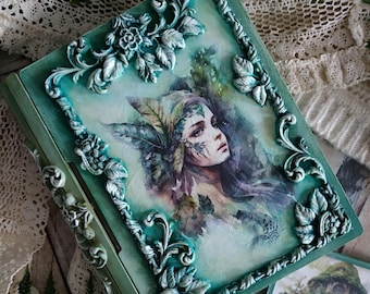 Magical box Book box Forest casket Decoupage Ornaments Decoupage