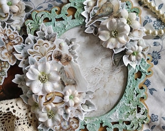 Picture Mixmedia Wedding decoration Scrapbooking Picture Wooden image Crystals Lace