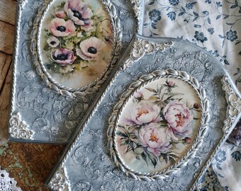 These panels Wooden pictures with ornaments Flowers decorations Vintage style Handmade Decoupage