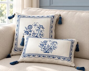 Fundas de cojín florales de estilo francés en ramio y algodón para la decoración del sofá y el dormitorio.