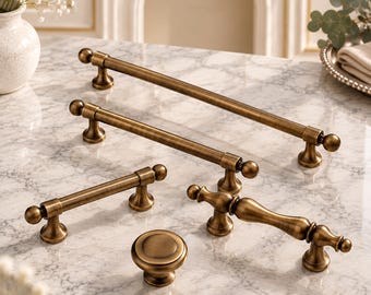 Solid Brass Cabinet Knobs, Antique Brass Drawer Pulls, Vintage Kitchen Hardware, Classic Furniture Handles
