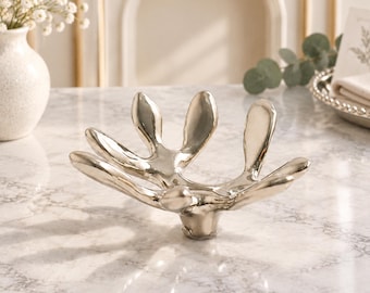 Modern Abstract Silver Cabinet Knobs, Polished Metal Star Drawer Pulls (Single Hole)