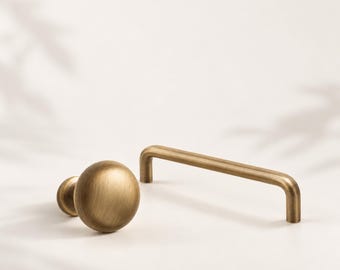 Tiradores de latón cepillado para armarios, tiradores delgados para cajones, herrajes modernos para cocina (tirador redondo dorado)