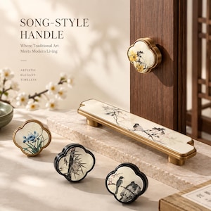 Keramisk blommig skåpshandtag, dekorativ lådknopp, Chinoiserie aluminiumbeslag