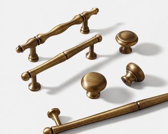 Tiradores de latón macizo para armarios, tiradores de latón antiguo para cajones, herrajes de cocina vintage, tiradores clásicos para muebles.