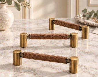Antique Brass Wood Cabinet Pulls, Vintage Farmhouse Drawer Handles (96-192mm)