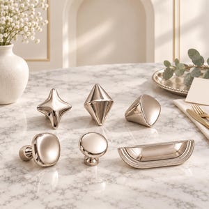 Polished Chrome Cabinet Knobs, Modern Geometric Drawer Pulls, Star Diamond Oval Handles