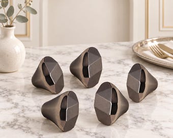 Matte Black Geometric Diamond Cabinet Knobs, Modern Faceted Drawer Pulls (Gunmetal Grey)