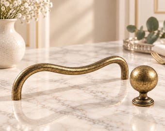 Brushed Brass Cabinet Knobs, Slim Drawer Pulls, Modern Kitchen Hardware (Gold Round Knob)