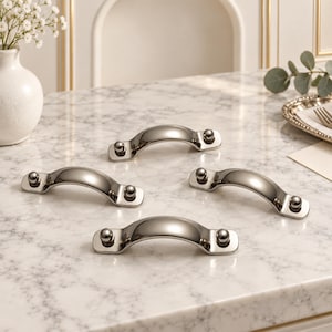 Vintage Silver Cup Pulls, Polished Nickel Cabinet Handles, Classic Drawer Hardware, Luxury Home