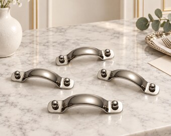 Vintage Silver Cup Pulls, Polished Nickel Cabinet Handles, Classic Drawer Hardware, Luxury Home