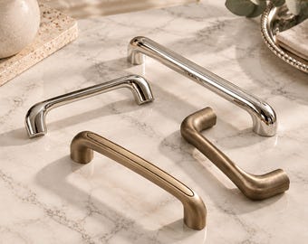 Designer Cabinet Pulls, Brushed Brass Polished Nickel Drawer Handles, Luxury Hardware, Modern Home