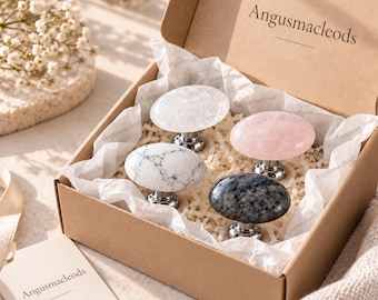 Tiradores de piedra natural para armarios, tiradores de mármol cuarzo rosa para cajones, herrajes de cromo pulido.