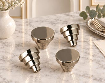 Luxury Stepped Cone Cabinet Knobs, Titanium Silver & Antique Brass Drawer Hardware