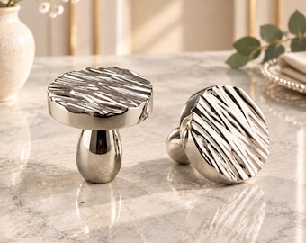 Sculptural PVD Nickel Brass Cabinet Knobs, Textured Organic Mushroom Pulls (Single Hole)