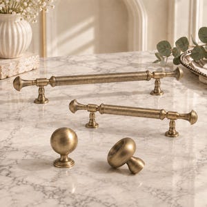 Antique Brass Cabinet Pull, Vintage Drawer Knob, Solid Brass Cupboard Handle