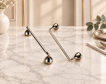 Brushed Nickel Curved Cabinet Pulls, Solid Brass Drawer Handles (128mm, 160mm)