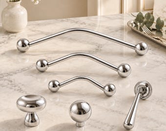 Polished Chrome Cabinet Hardware Collection, Modern Knobs and Pulls (6 Variants)