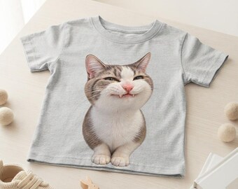 Rolig leende katt-T-shirt, självbelåten katt-T-shirt, glad katt-T-shirt, söt kattälskare-present, fånig katt-T-shirt, tabbykatt-T-shirt, kattmamma-present