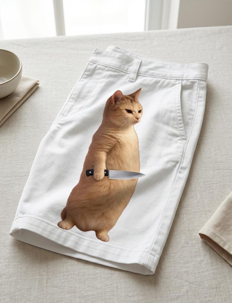 Rolig katt med kniv meme-tröja, kattmeme-t-shirt, sarkastisk katt-t-shirt, rolig meme-gåva, viral kattmeme-tröja, konstig katt-tröja bild 7
