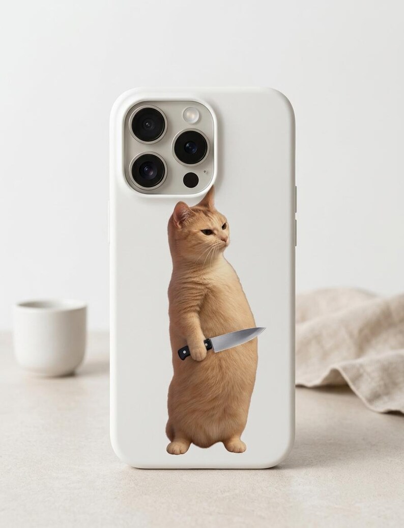 Rolig katt med kniv meme-tröja, kattmeme-t-shirt, sarkastisk katt-t-shirt, rolig meme-gåva, viral kattmeme-tröja, konstig katt-tröja bild 4