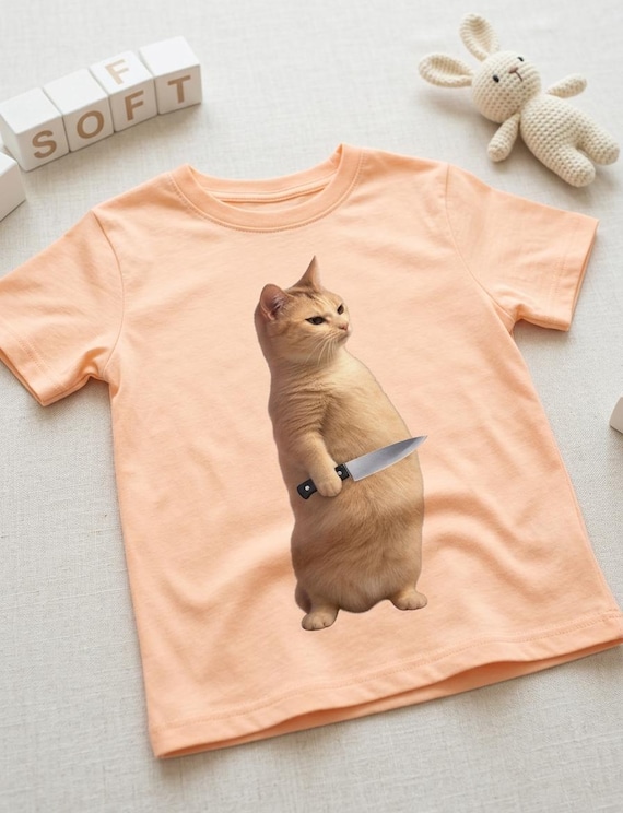 Funny Cat With Knife Meme Shirt, Cat Meme T-Shirt, Sarcastic Cat Tee, Funny Meme Gift, Viral Cat Meme Shirt, Weird Cat Shirt