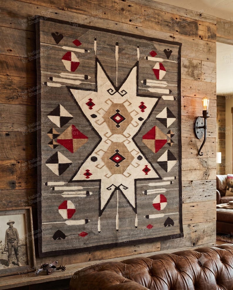 Rustic Rug Pattern 8x10 Handwoven Wool Navajo Rug Style Southwester Pattern Rug, Native ...