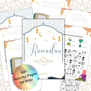 2025 Ramadan Kids Printable Activity Pack 50+ Pages Vocabulary, Writing, Drawing, Word Search, Connect Dots, Recipes, Journal, Cards & More