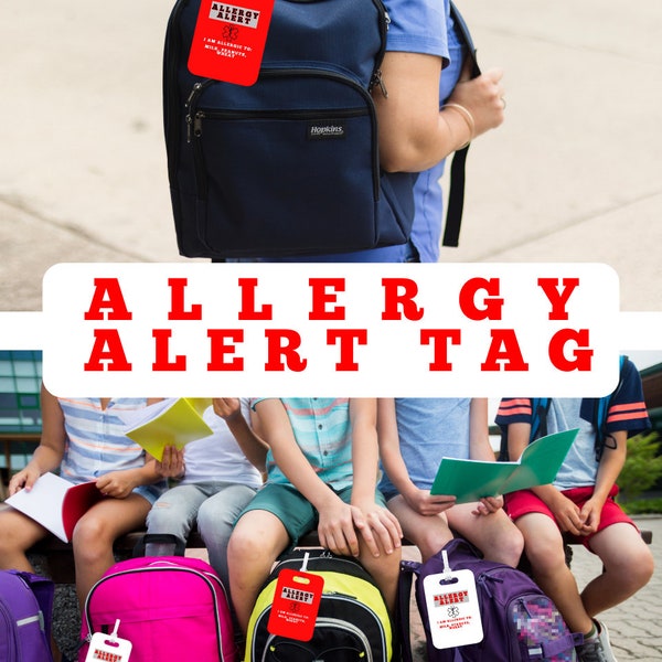 Allergy Alert Food Allergy Allergens Custom Luggage Tag Personalized Medical Bag Tag Backpack Tag Travel School Kids ID Size 2-3/4″ x 4″